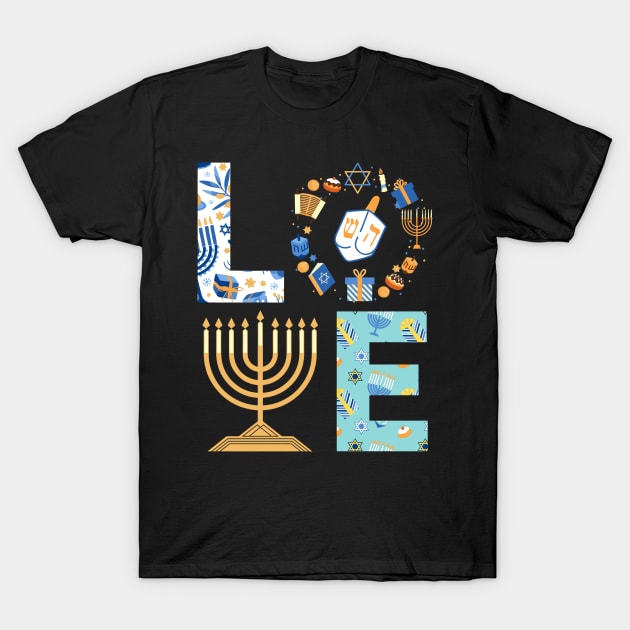 Hanukkah Love With Menorah For Jewish Christmas Holiday T-Shirt by rhazi mode plagget